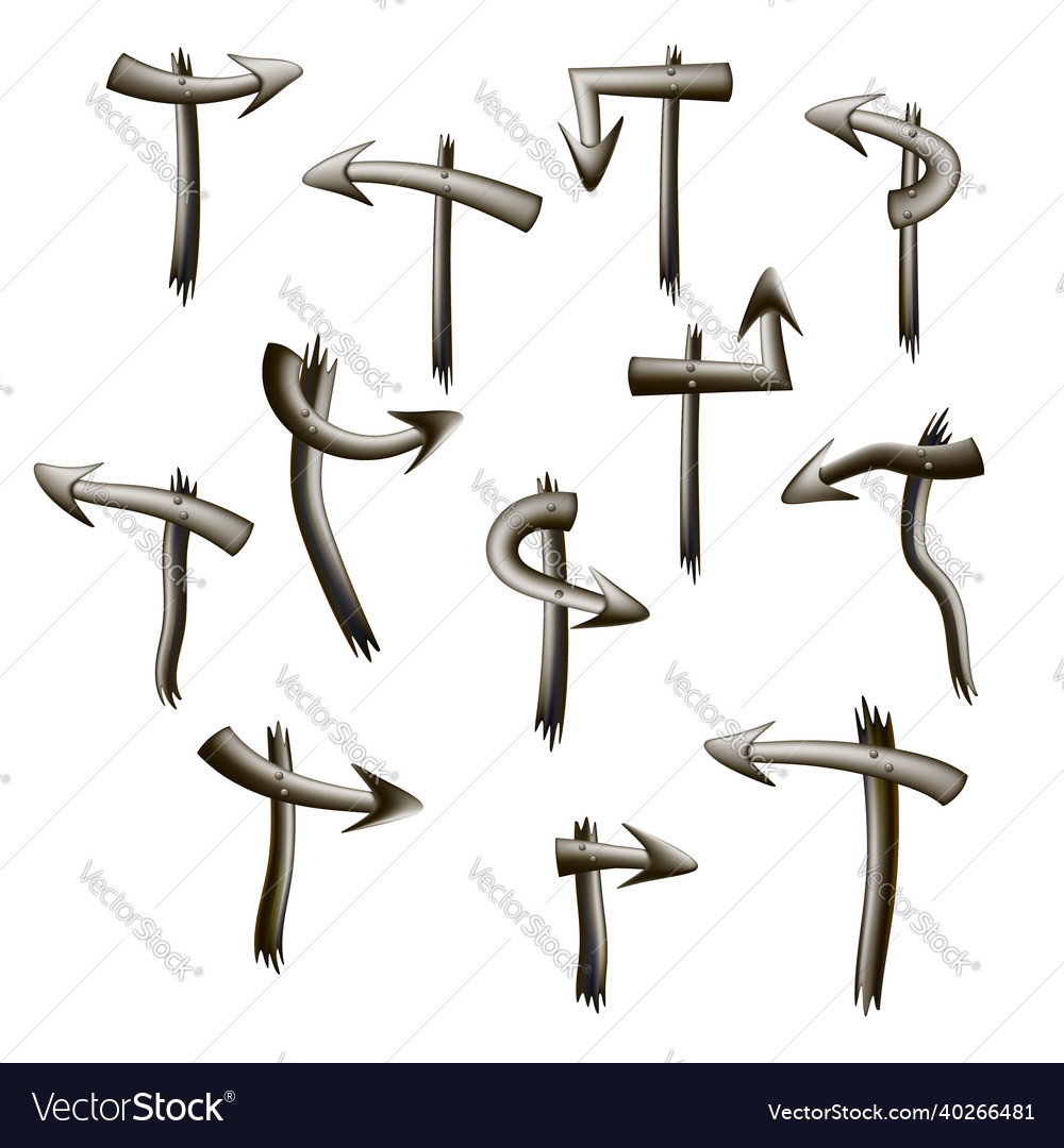 Set of volumetric metallic arrows pointers
