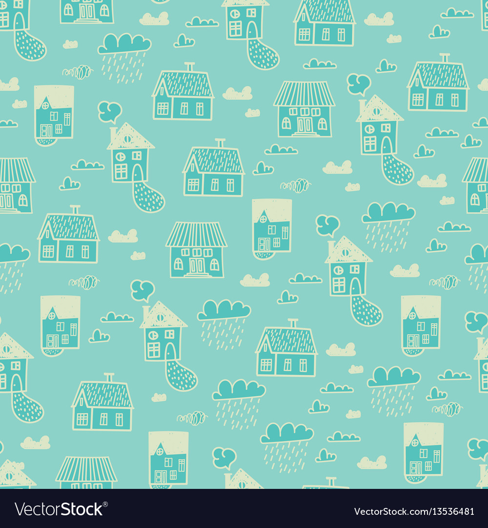 Spring town seamless pattern