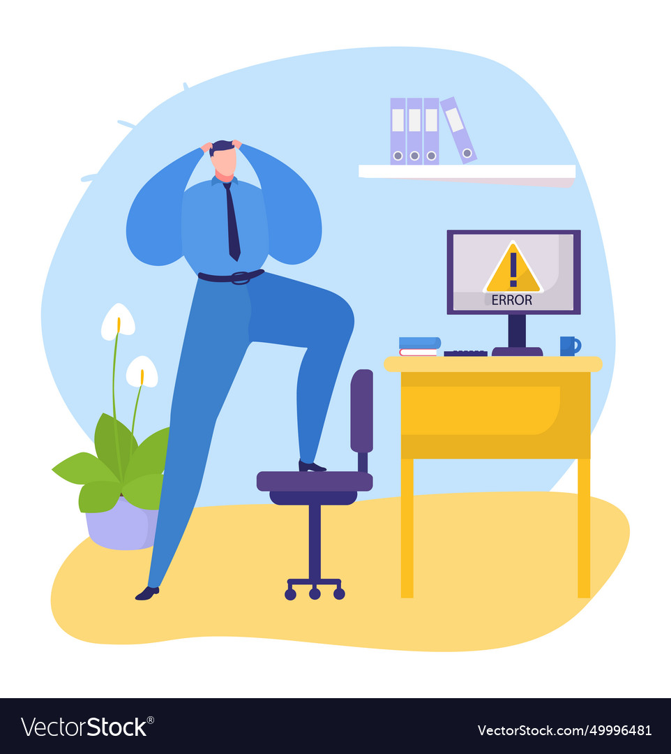 Stressed businessman facing computer error