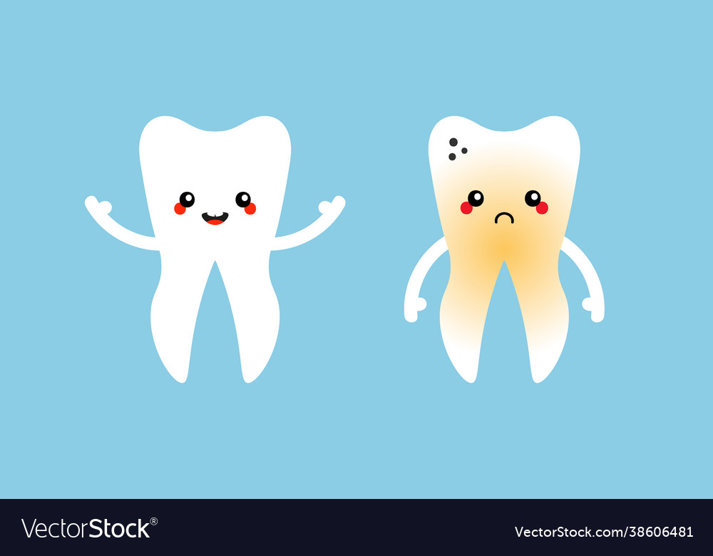 Tooth characters healthy smiling and sad plaque