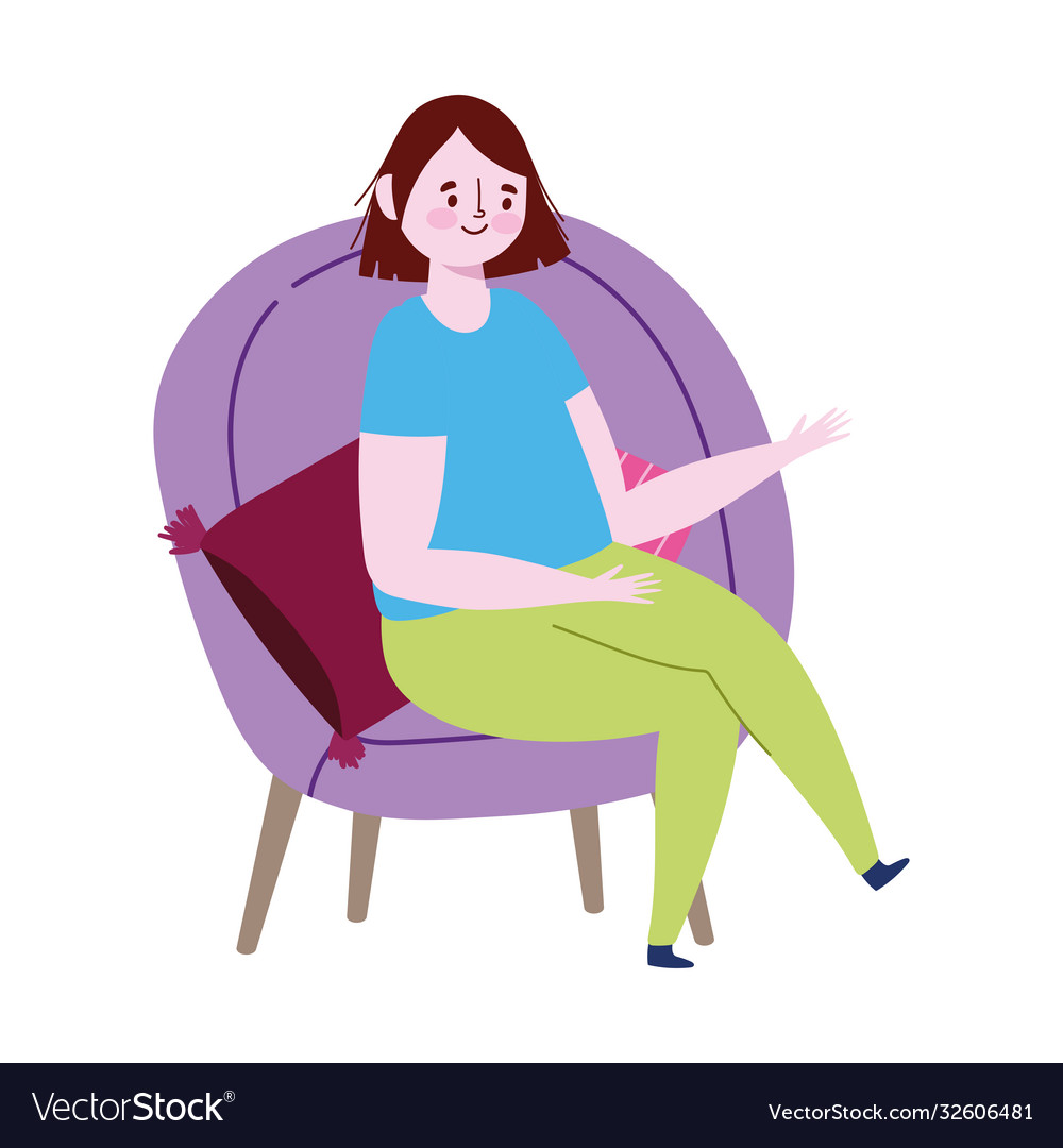 Young woman sitting on chair cartoon isolated icon