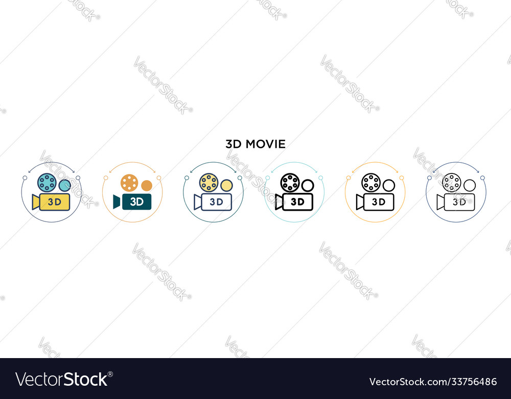 3d movie icon in filled thin line outline