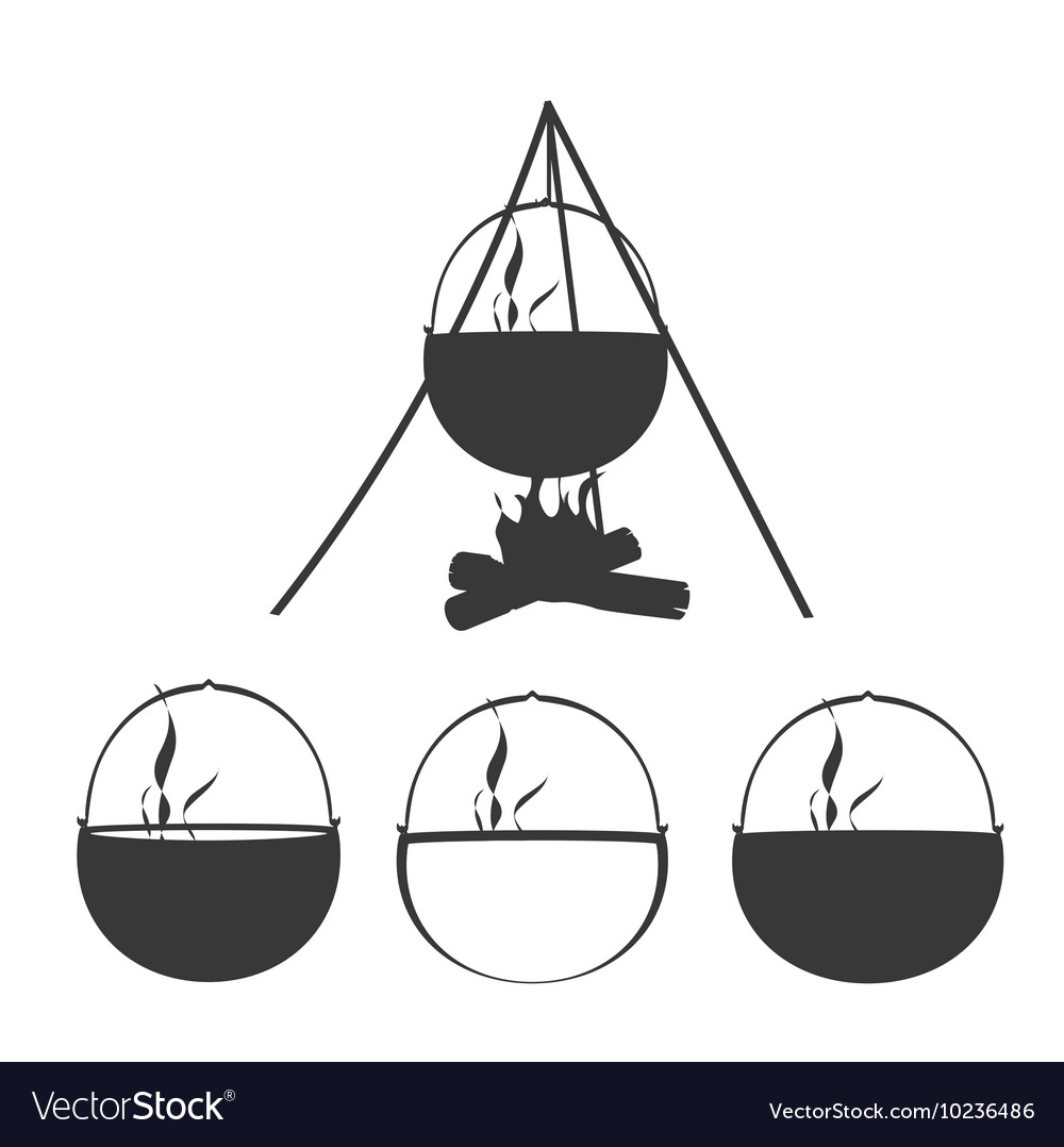 Camping bonfire silhouette icon set