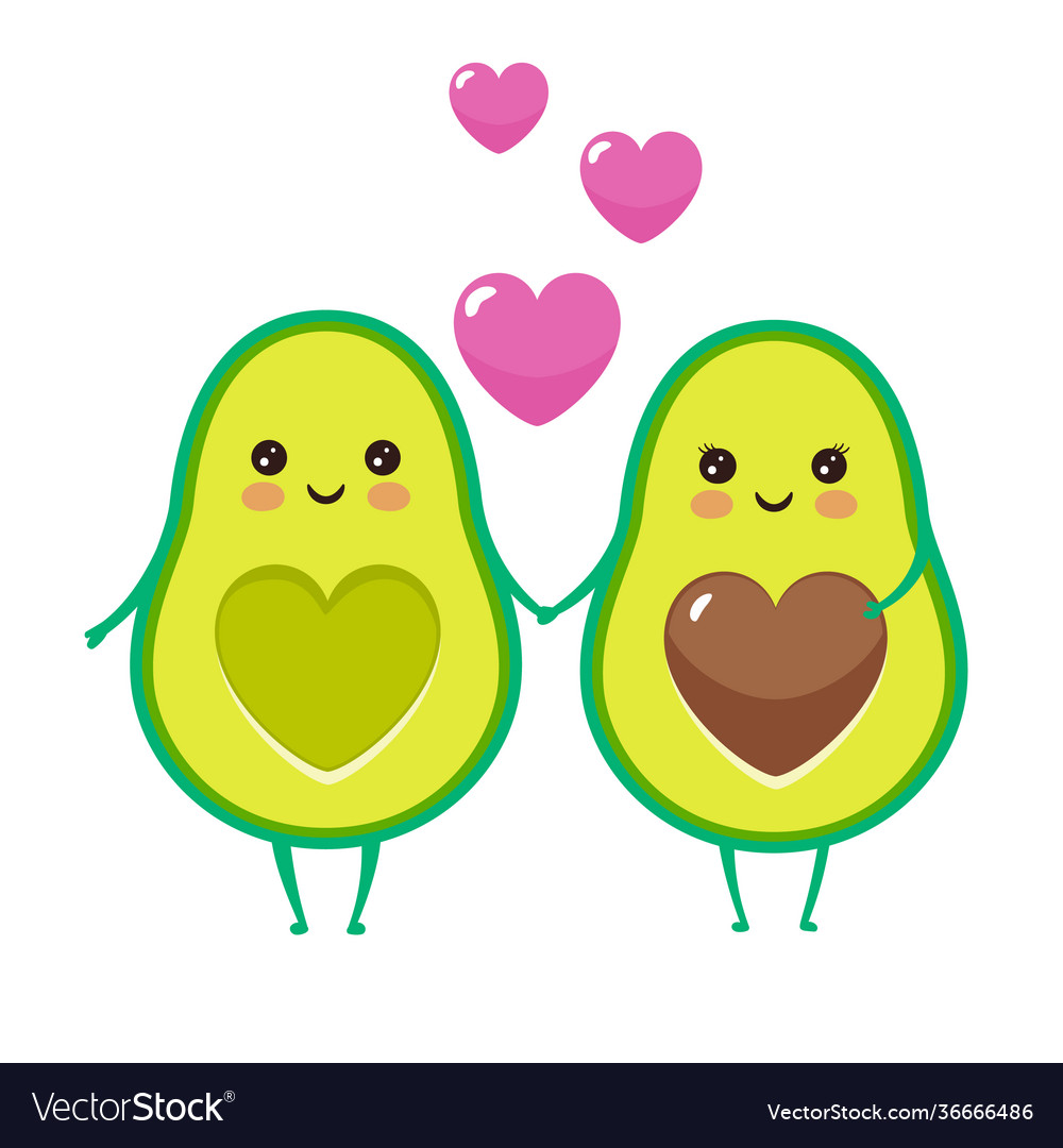 Cute cartoon avocado characters with funny smiles Vector Image