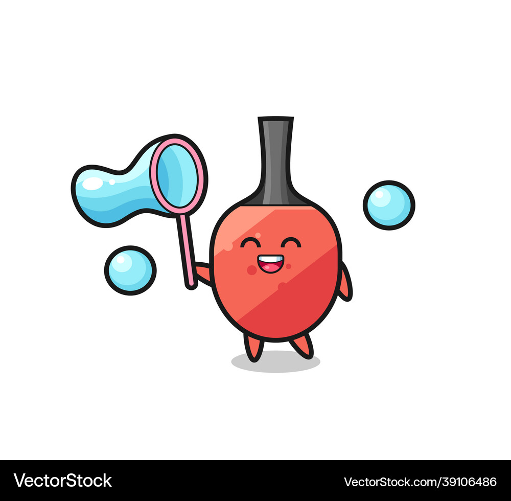 Happy table tennis racket cartoon playing soap Vector Image