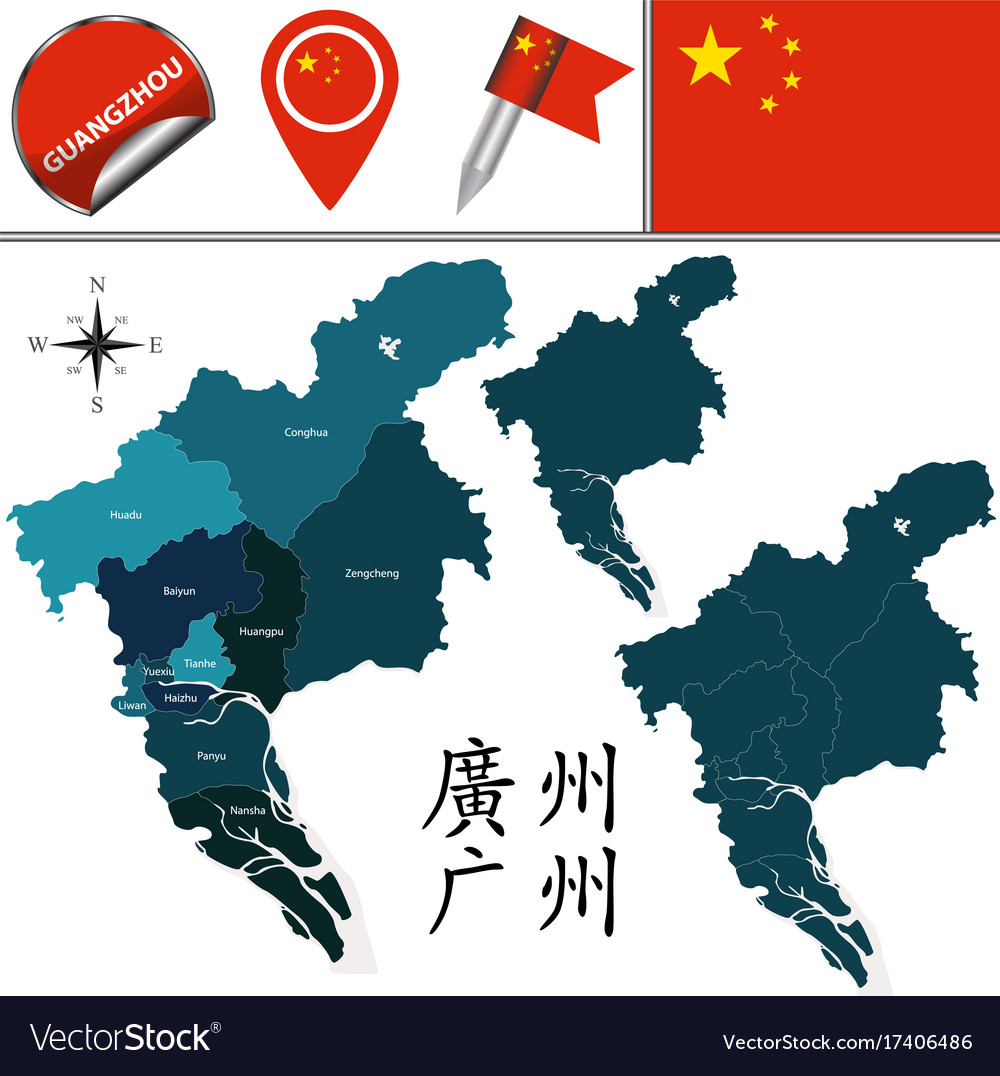 Map of guangzhou with divisions Royalty Free Vector Image