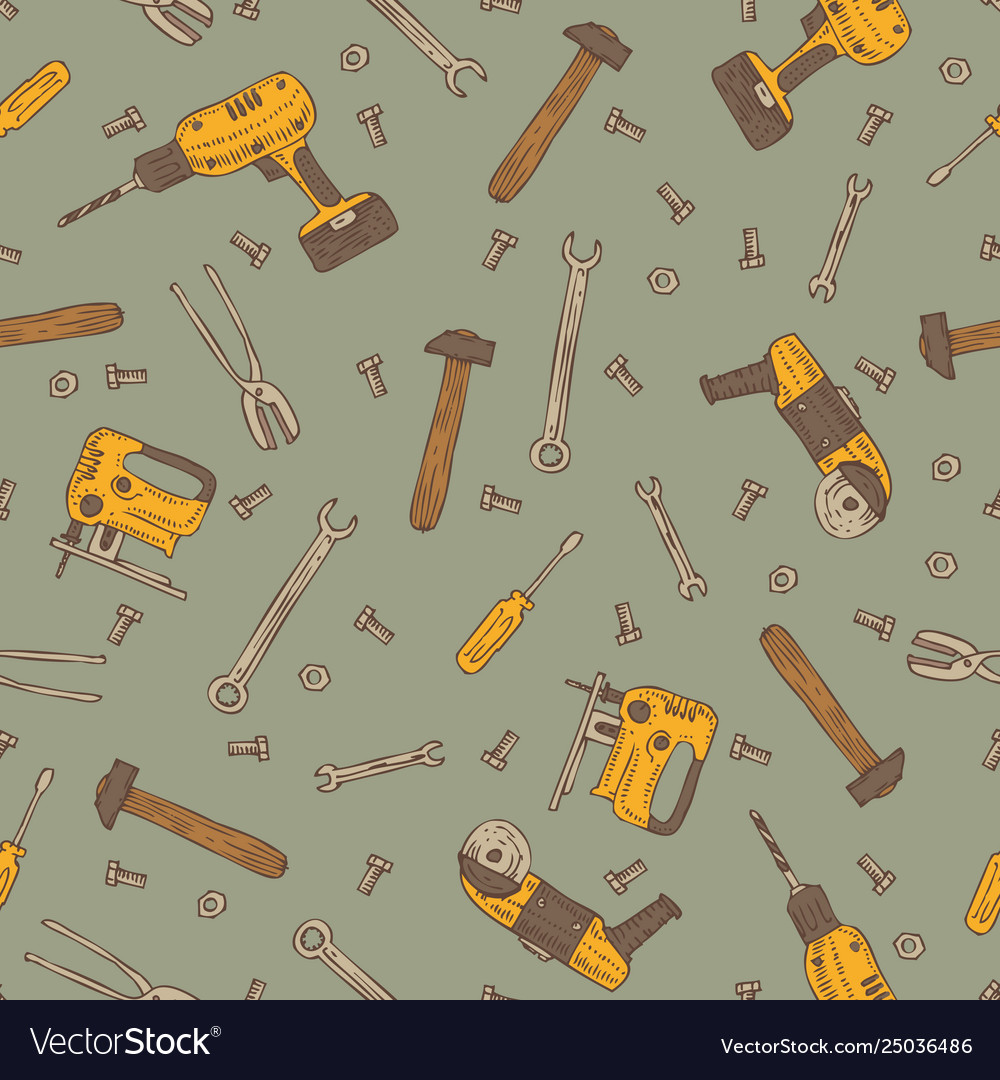 Seamless pattern with tools vector image Seamless pattern with tools