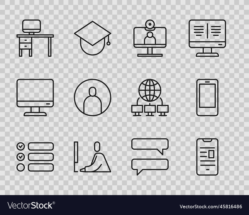 Set line task list online book on mobile video vector image Set line task list online book on mobile video