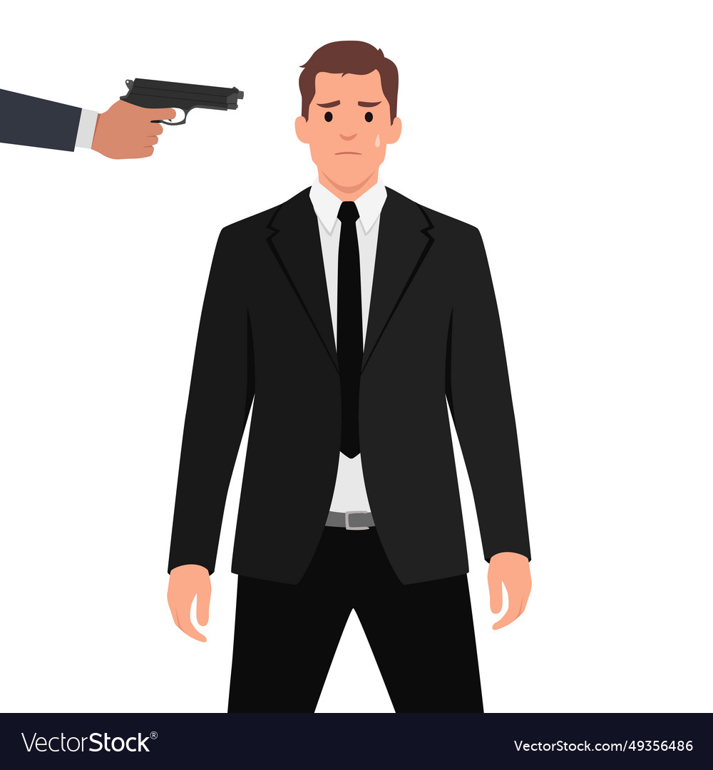 Young man wearing suit in grief and fear because Vector Image