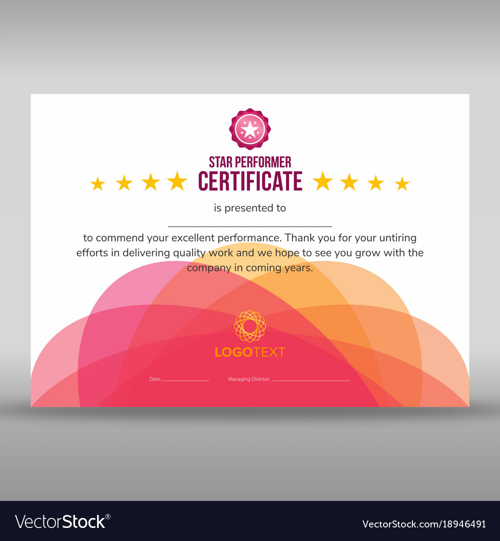 Abstract creative pink star performer certificate Vector Image With Star Performer Certificate Templates