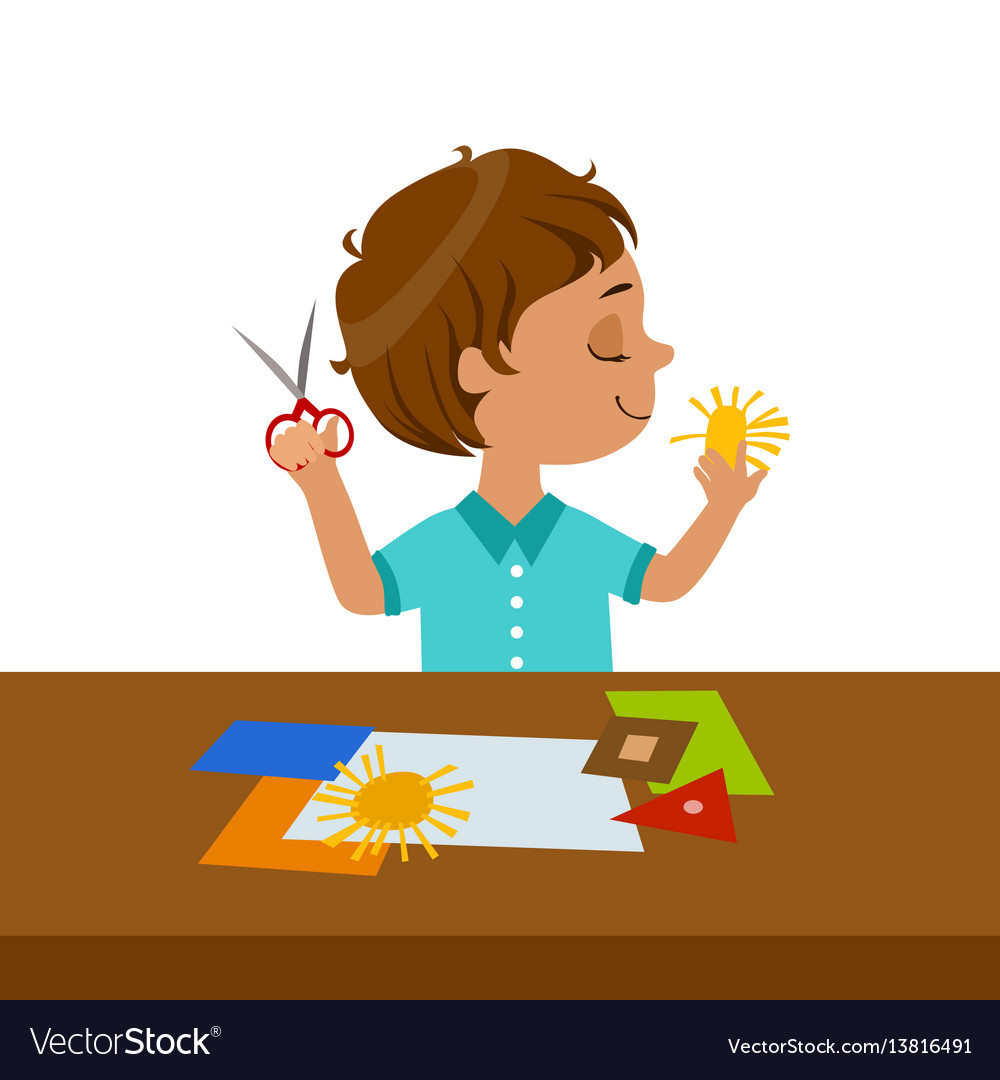 Download Boy Cutting Sun Shape For Paper Applique Vector Image