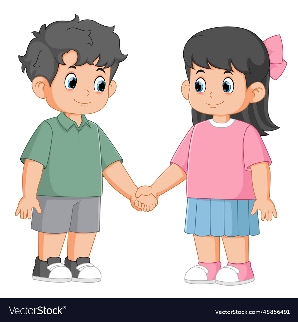 Cartoon happy boy and girl holding hands Vector Image