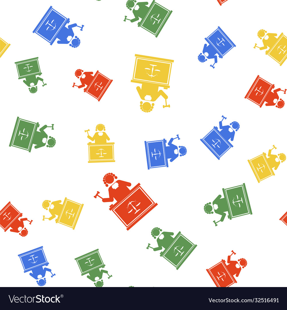 Color judge with gavel on table icon isolated