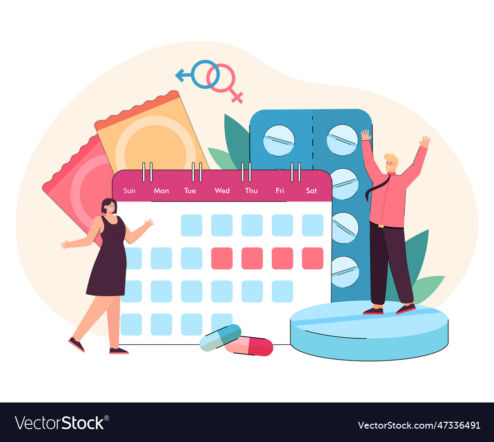 Couple with menstruation cycle calendar Royalty Free Vector Couple with menstruation cycle calendar Royalty Free Vector