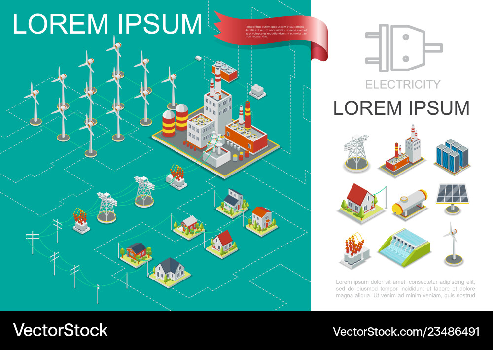 Isometric electricity production composition Vector Image