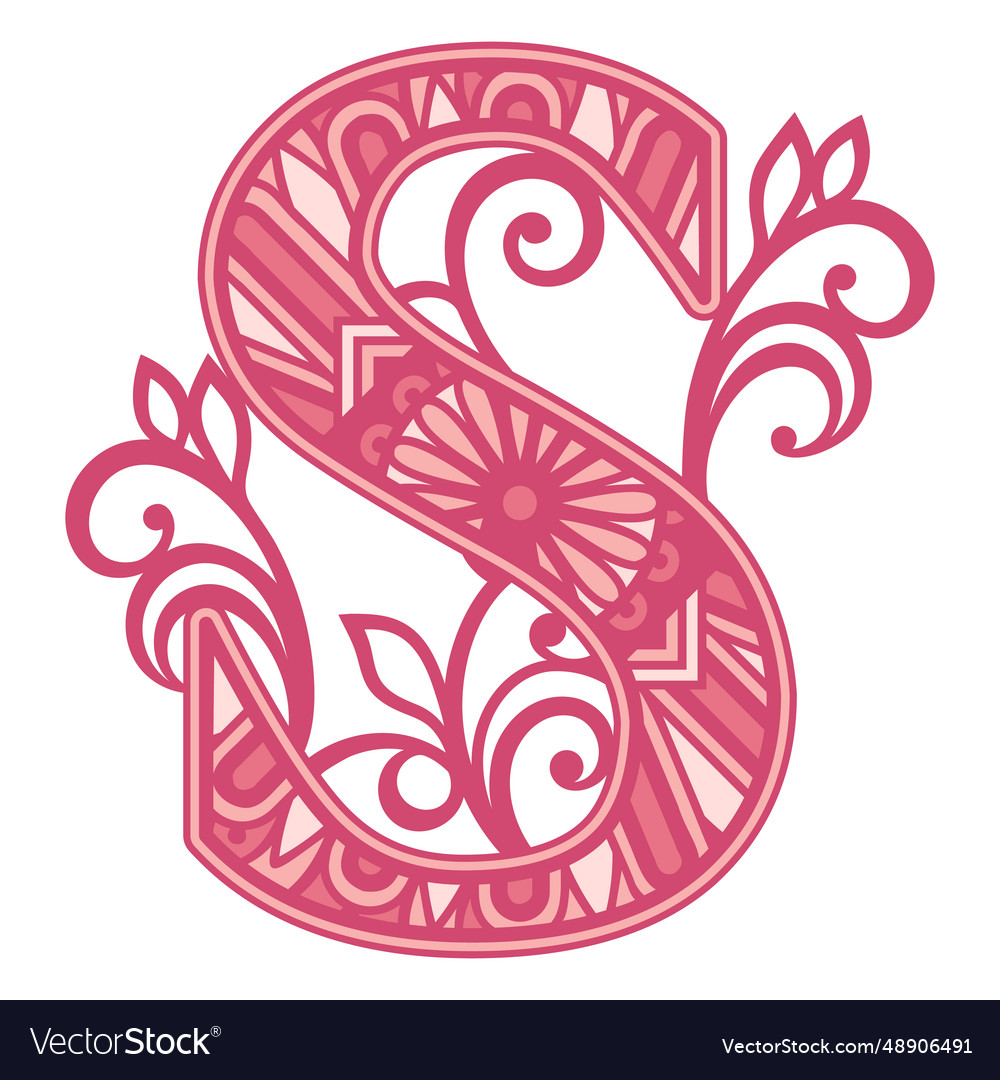 Letter s pink alphabet mandala