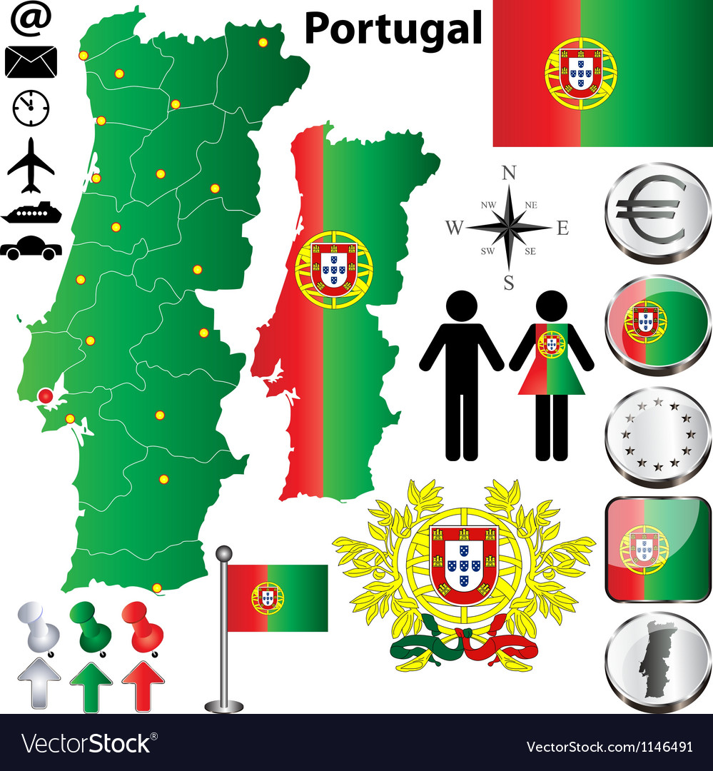 Map of portugal Royalty Free Vector Image - VectorStock