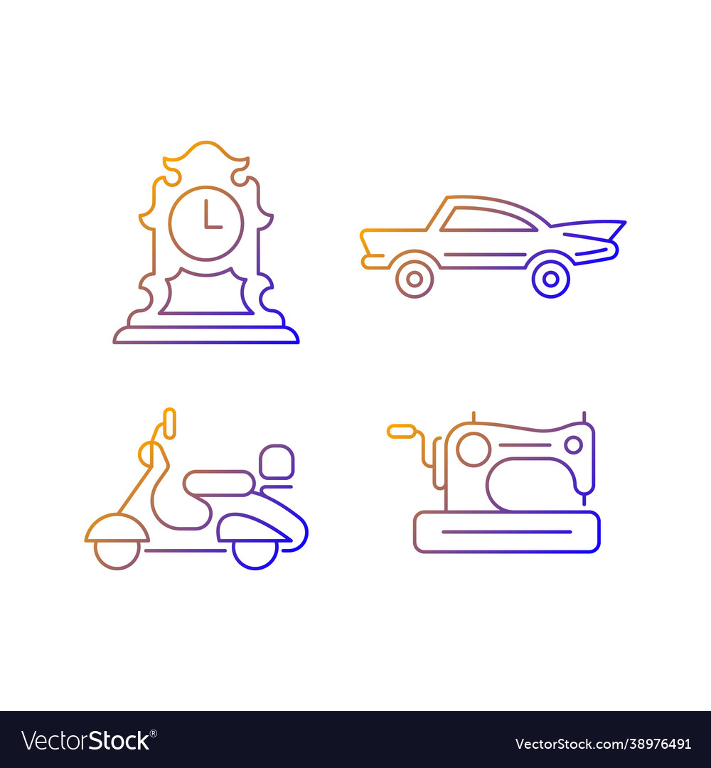 Retro collectables gradient linear icons set vector image Retro collectables gradient linear icons set