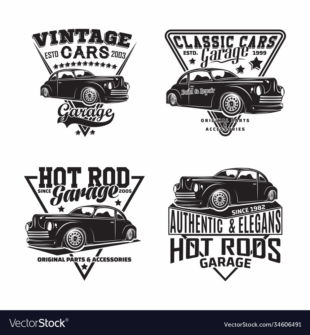 Vintage monochrome hot rod garage logo design Vector Image