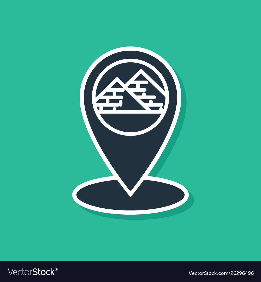 Blue map pointer with egypt pyramids icon isolated vector image Blue map pointer with egypt pyramids icon isolated