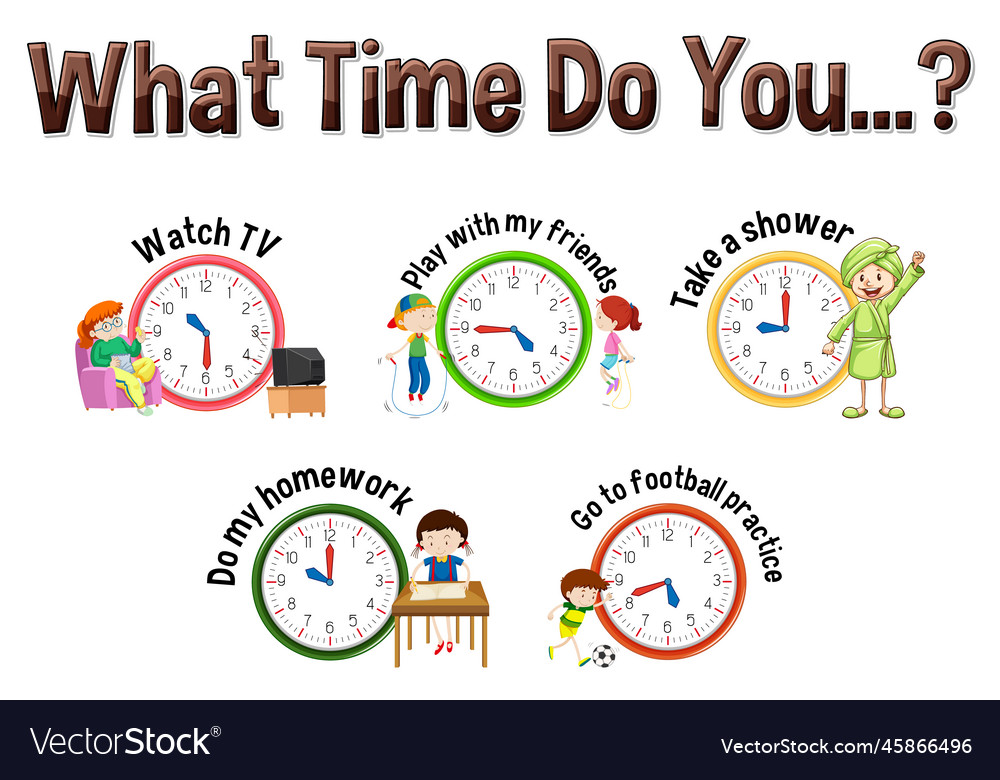Daily routine with time and cartoon characters