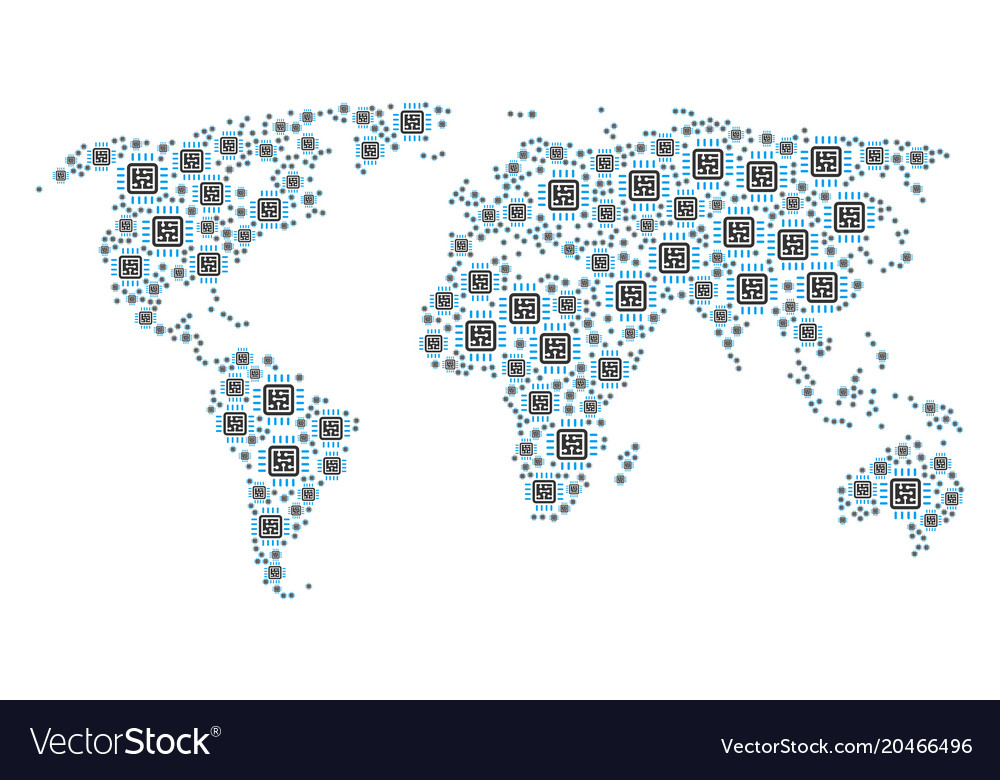 Global atlas mosaic of cpu circuit icons