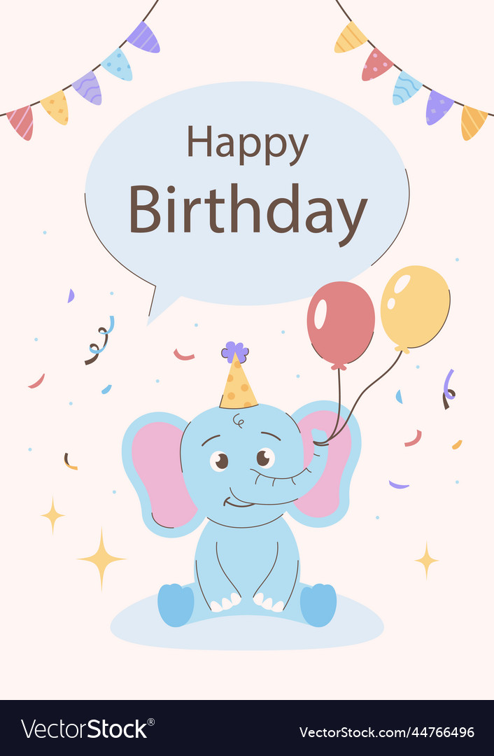 Happy birthday card template with elephant Vector Image