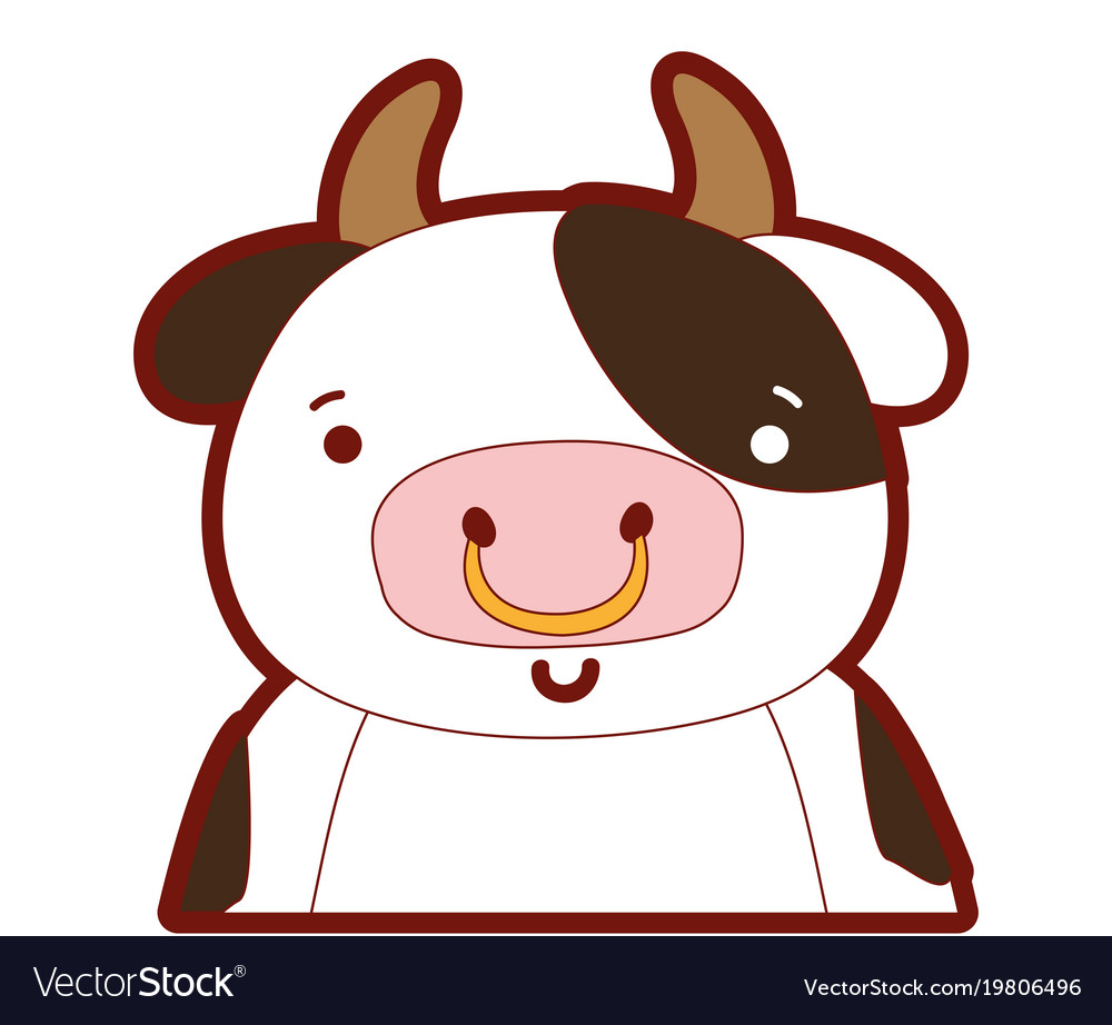 Line color adorable and happy cow wild animal