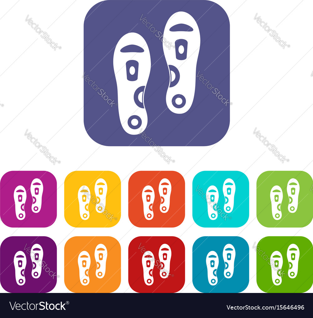 Orthopedic insoles icons set flat Royalty Free Vector Image