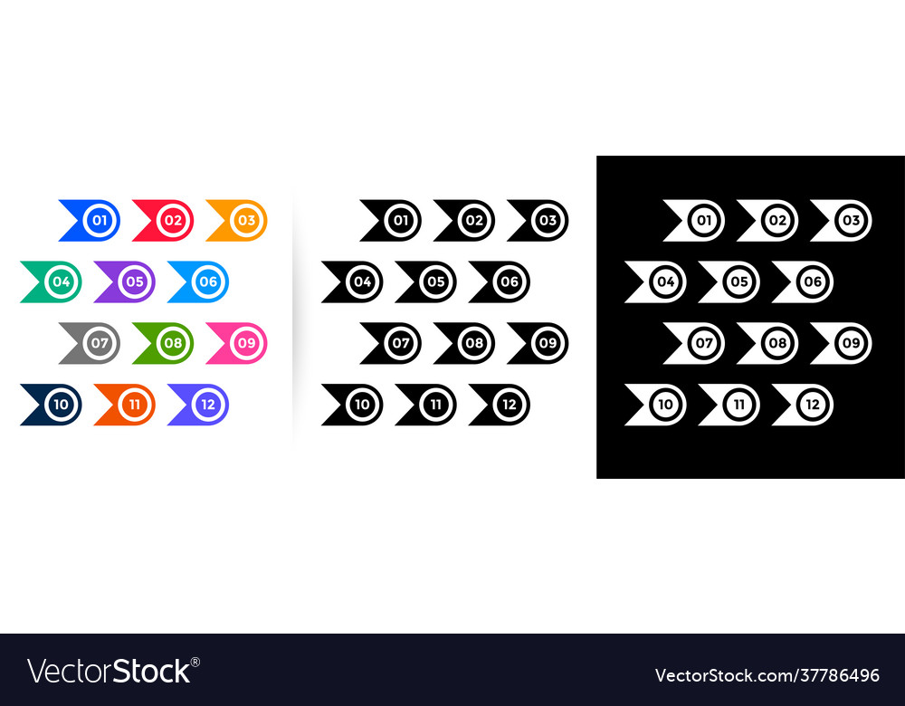Ribbon and circle style bullet point numbers vector image Ribbon and circle style bullet point numbers
