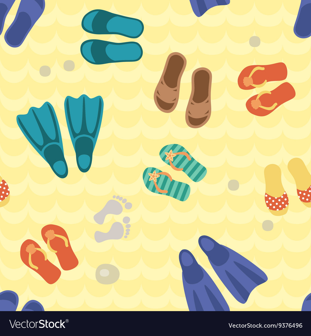 Seamless pattern with beach shoes on a sand