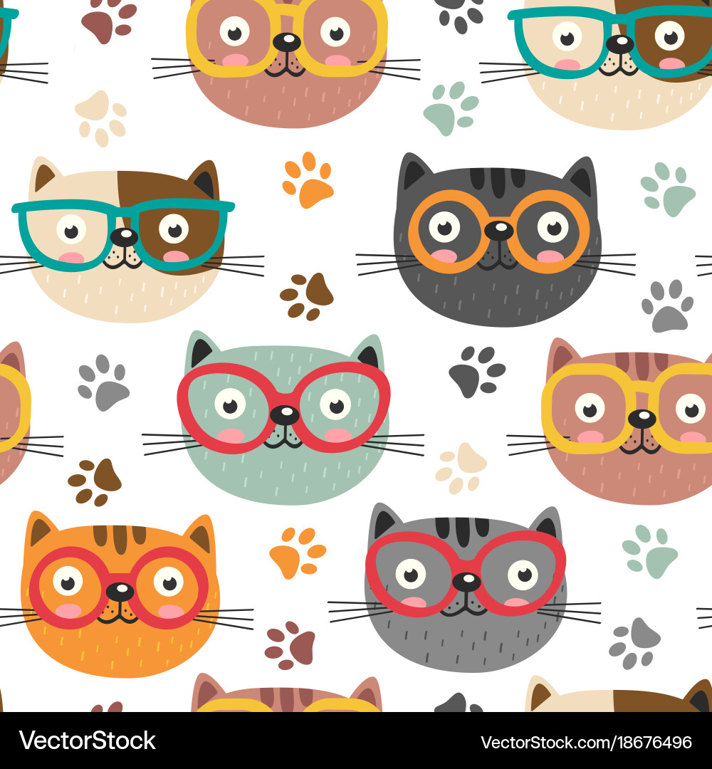 Seamless pattern with cute faces cats Royalty Free Vector