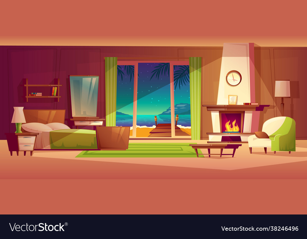 Villa interior bedroom tropical house Royalty Free Vector