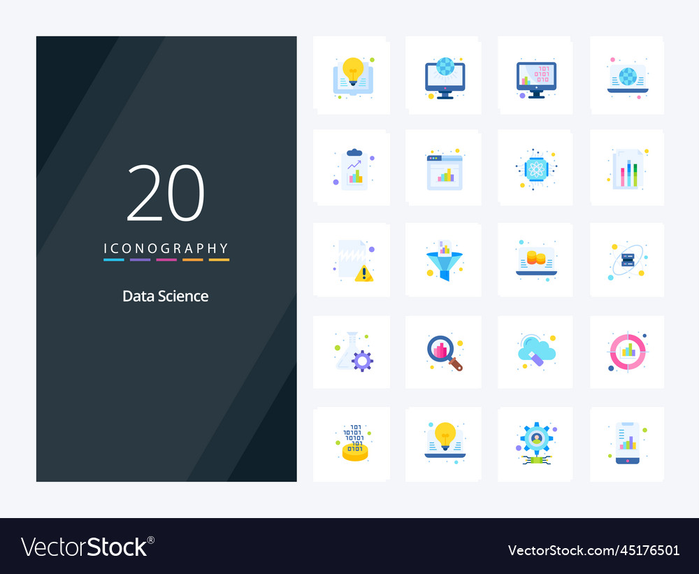 20 data science flat color icon for presentation