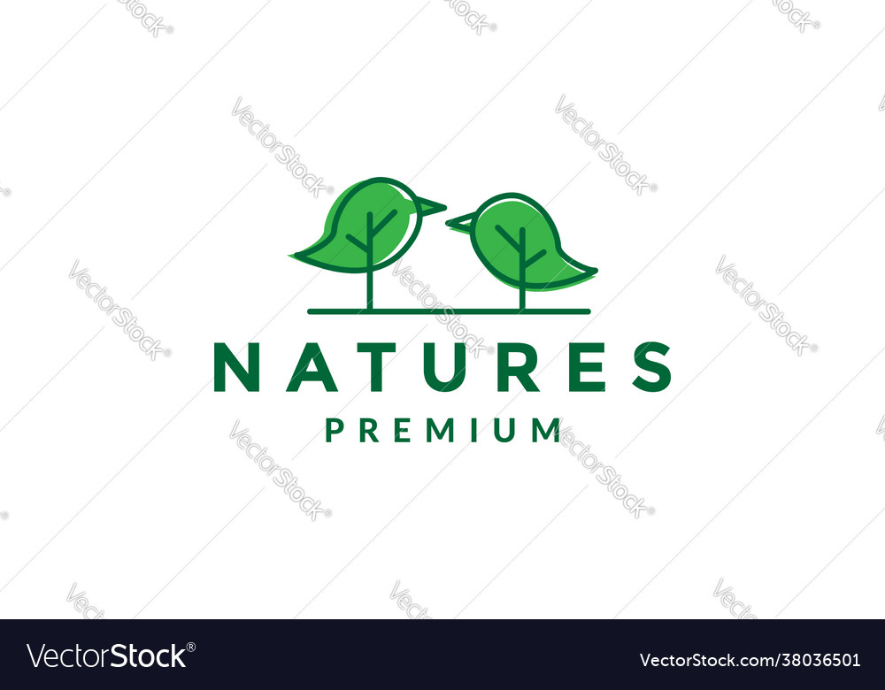 Abstract green trees with little bird logo symbol