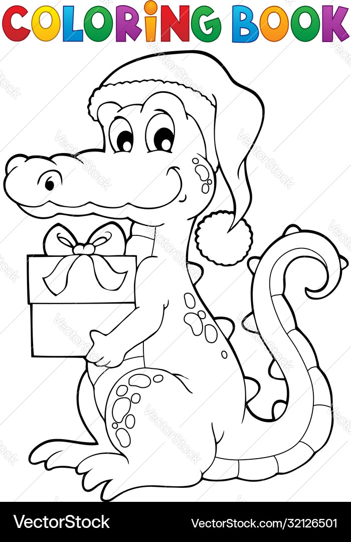 Coloring book christmas crocodile Royalty Free Vector Image