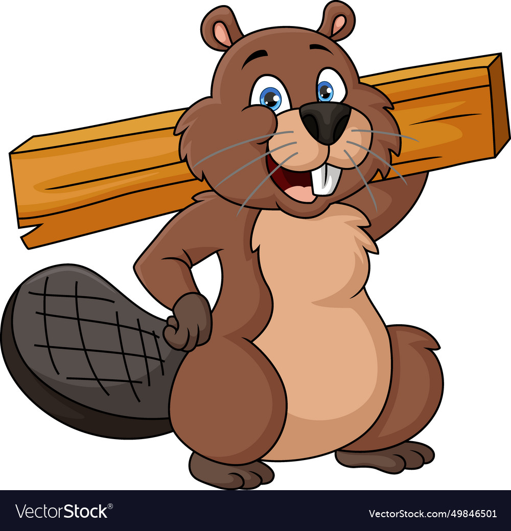 Cute beaver cartoon with wood Royalty Free Vector Image