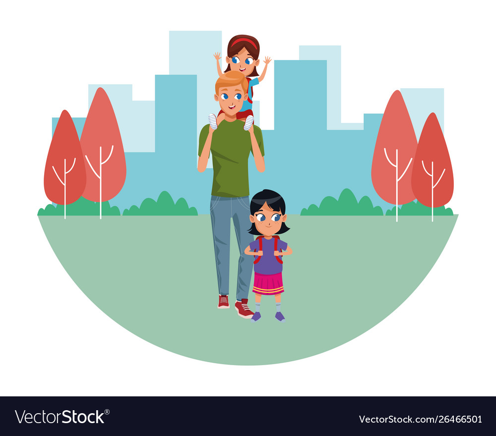 Family single father with children