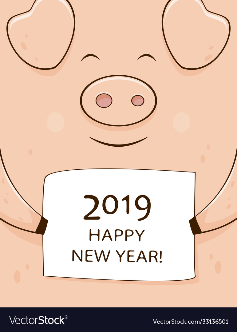 New year card with happy pig face