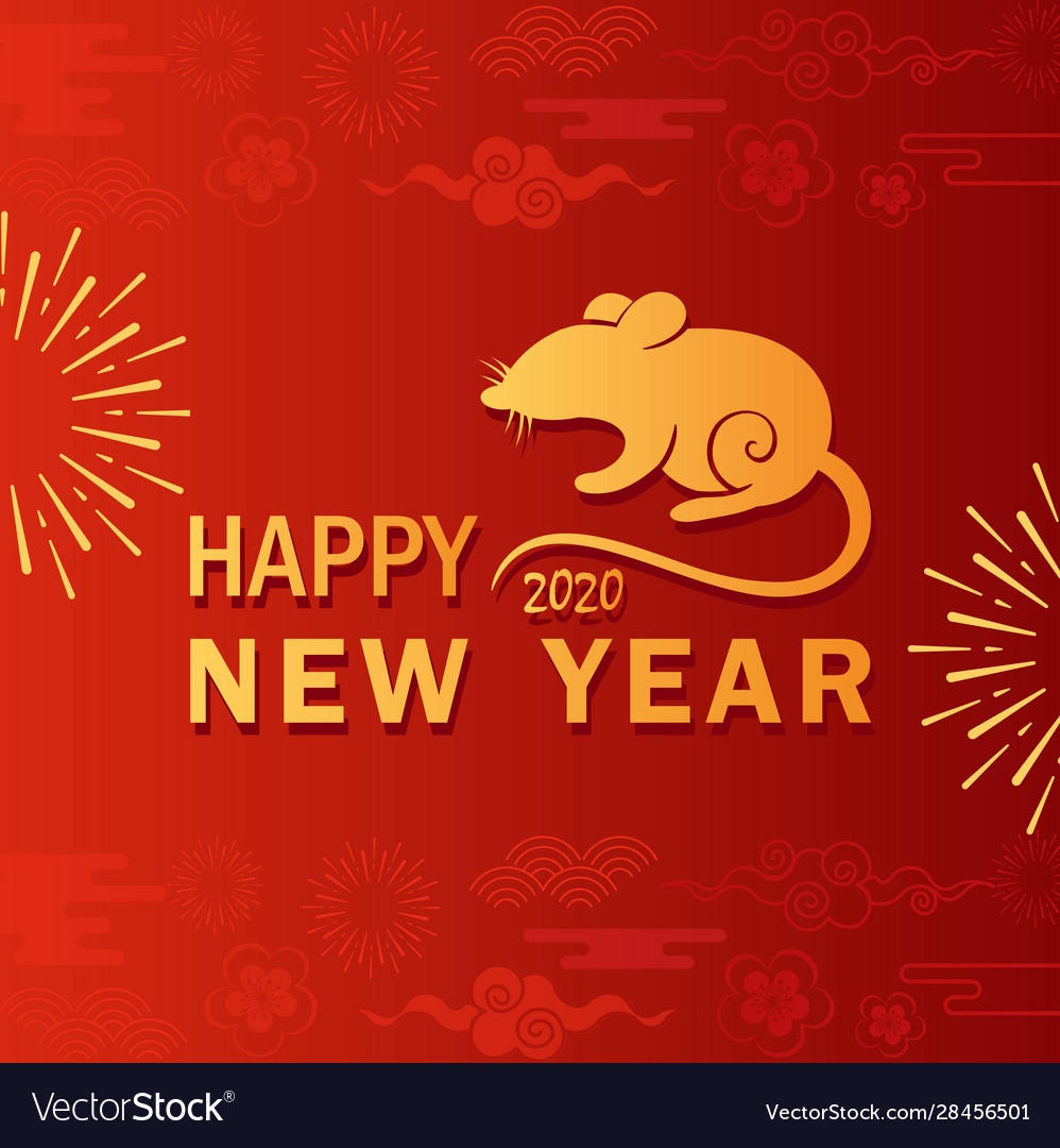 Rat year greeting card flat template