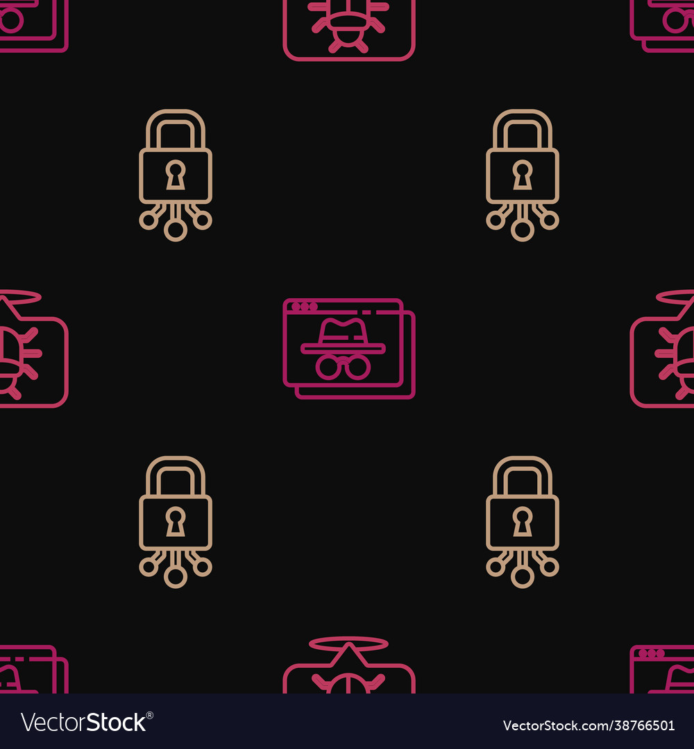 Set Line System Bug Cyber Security und Browser vector image Set Line System Bug Cyber Security und Browser