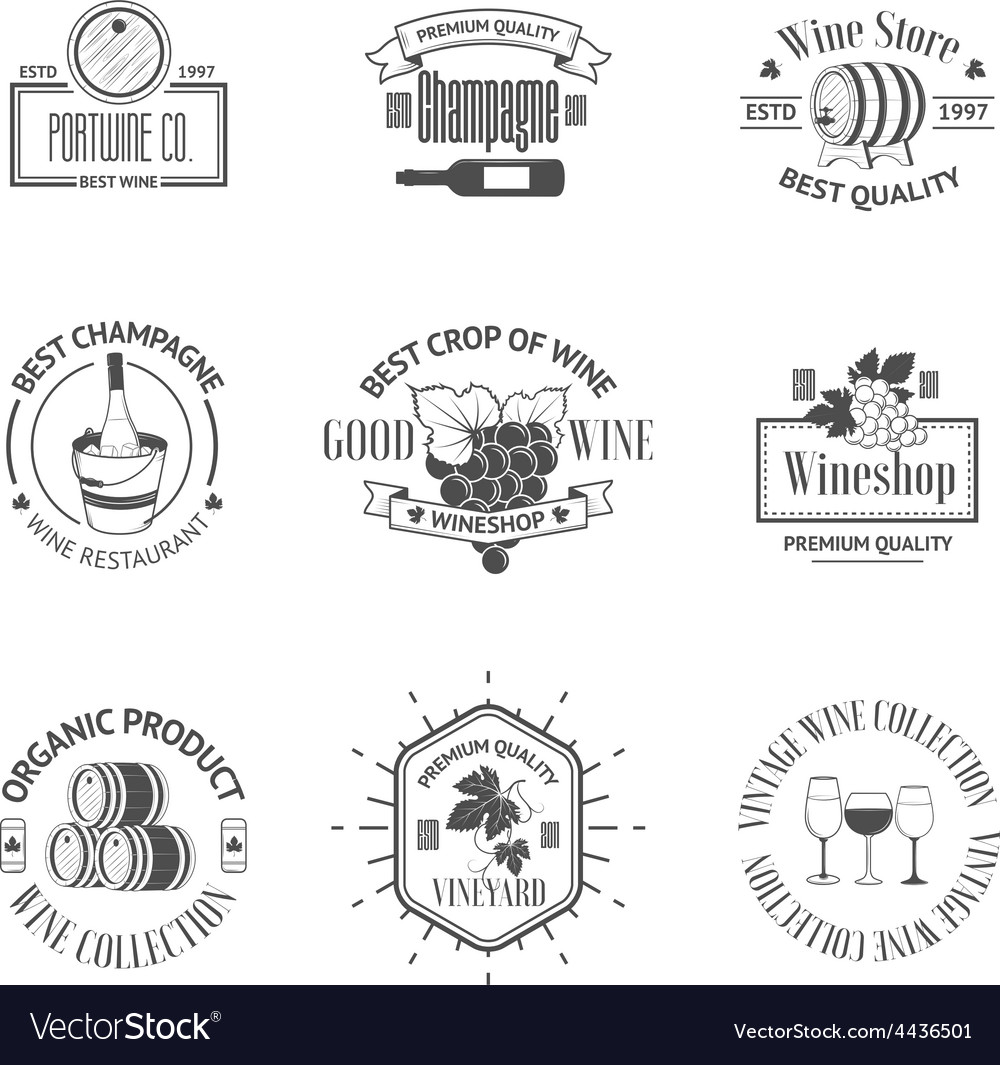 Set Of Elegant Wine Badges And Labels Vintage Vector Image