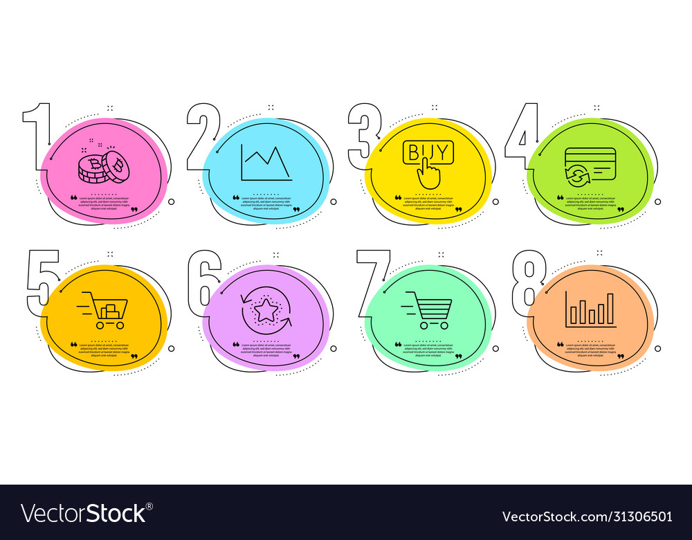 Shopping cart column chart and bitcoin icons set