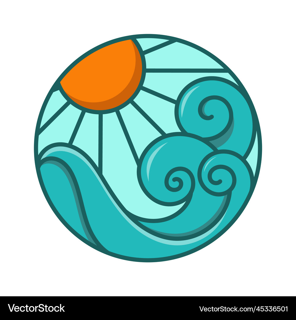 Sunset and ocean waves logo Royalty Free Vector Image