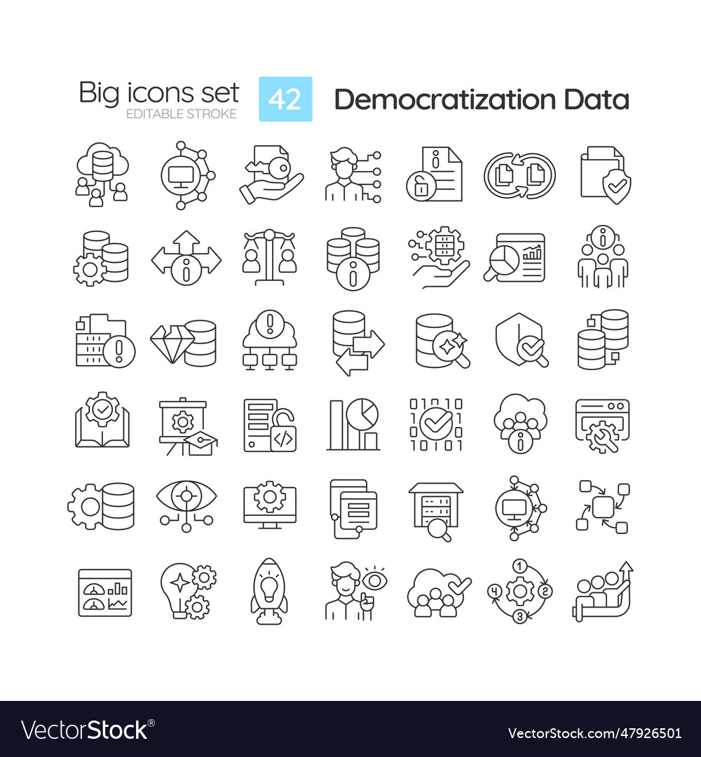 Thin linear icon set for data democratization vector image Thin linear icon set for data democratization