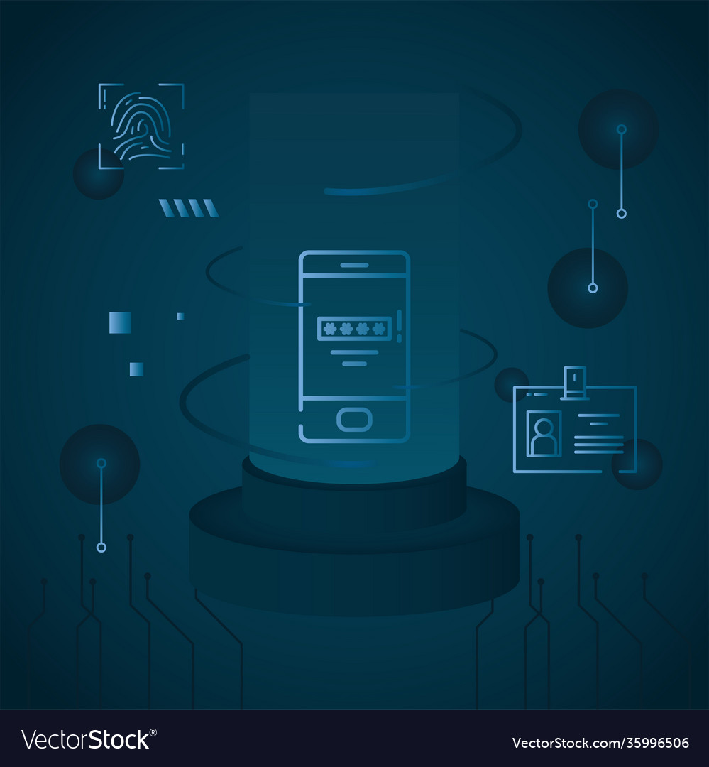 Cyber lock smartphone with code and icons vector image Cyber lock smartphone with code and icons