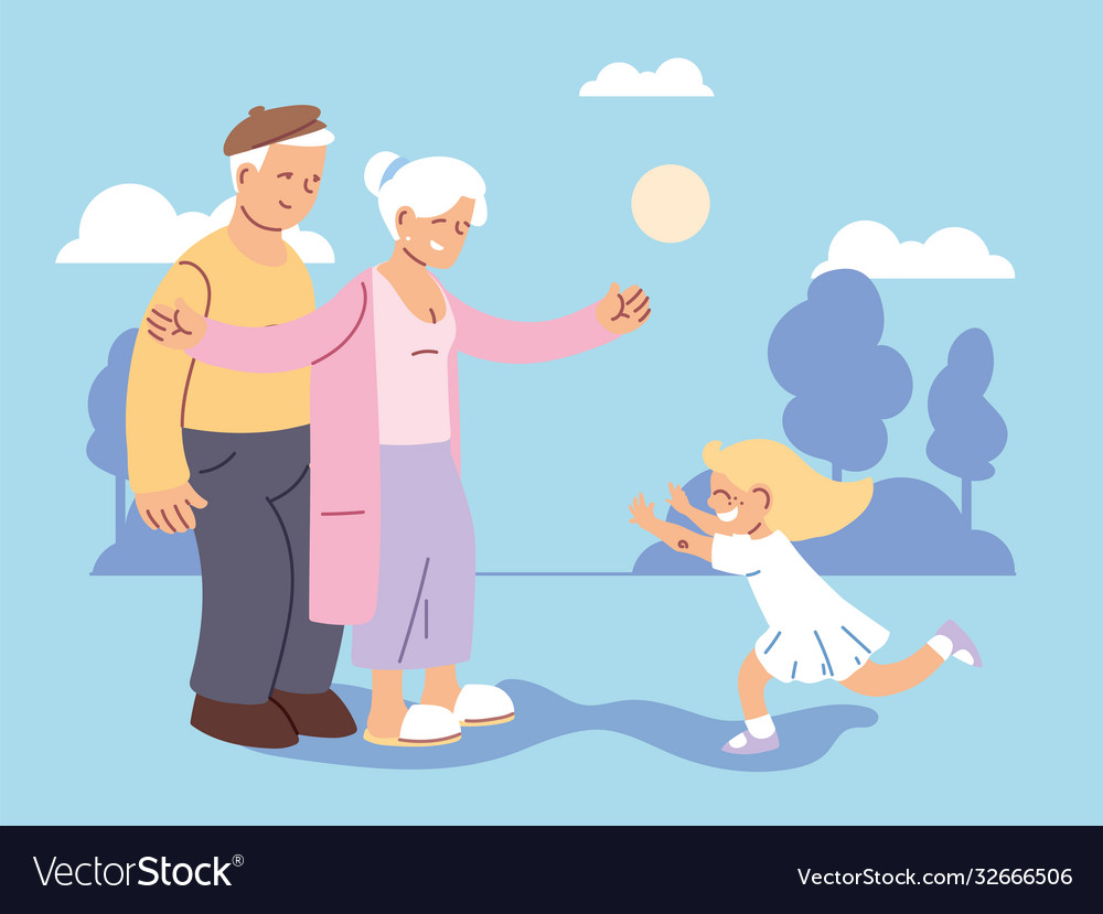 Grandpa and grandma with granddaughter happy