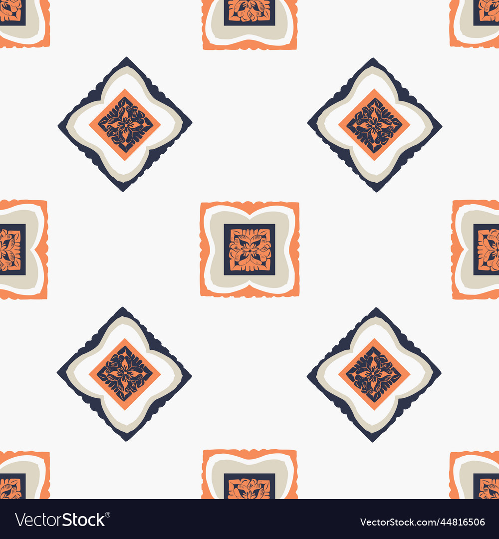 Hand drawn retro block print seamless pattern