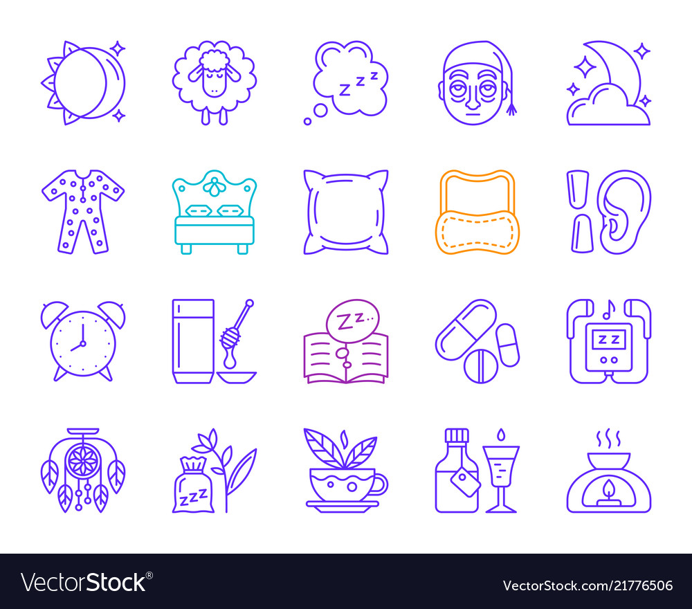 Insomnia simple color line icons set vector image Insomnia simple color line icons set