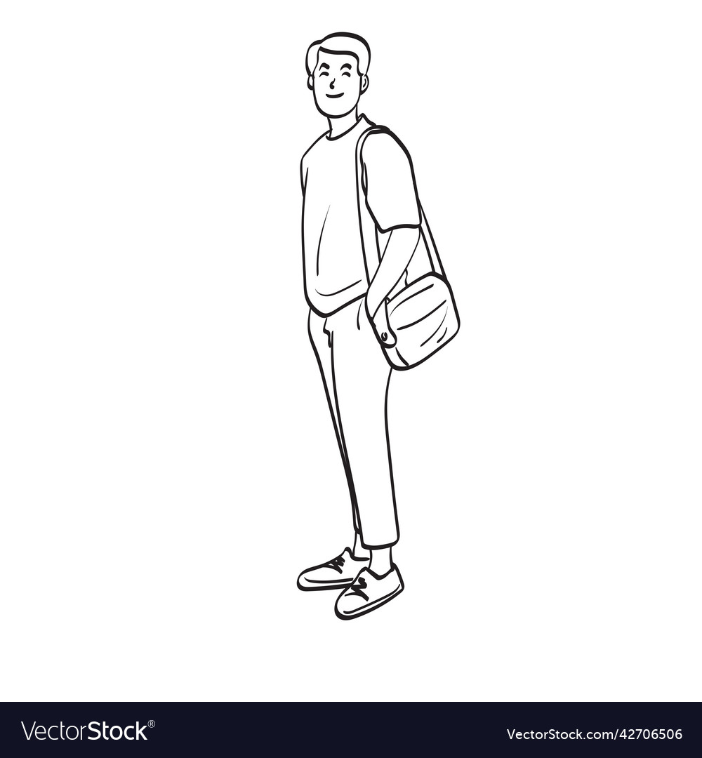 Line art full length man standing with bag